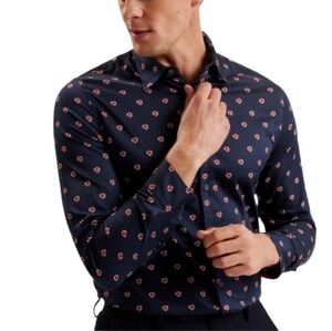 Ted Baker Men's Dress Shirt Mikceal Blue Floral Slim Fit Long Sleeve Large